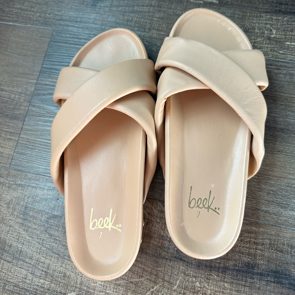 Beek Rhea crisscross platform leather slide sandal size 7